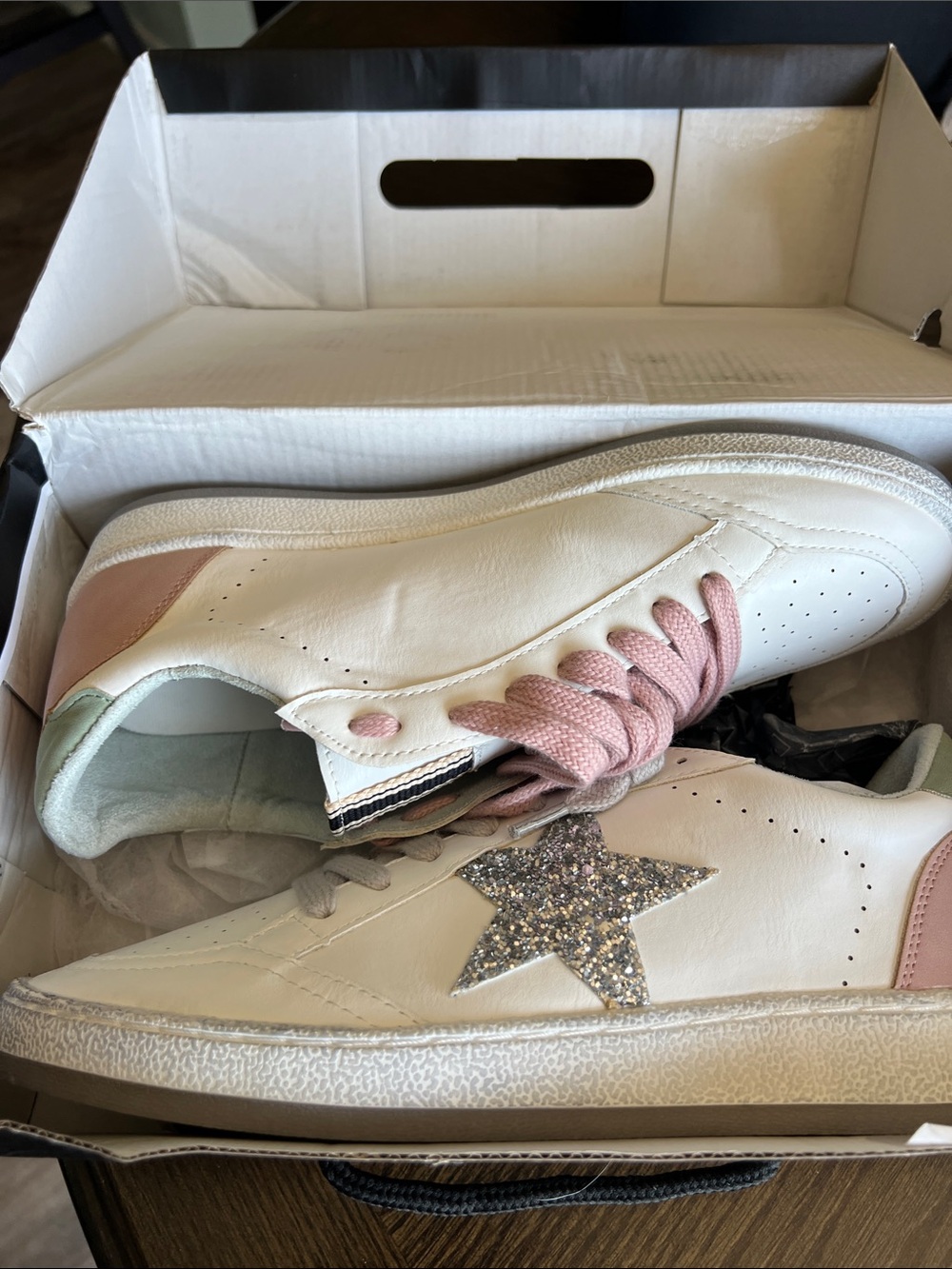 ShuShop White Sneakers with Pink Accents & Silver Glitter Star - Picture 3 of 3
